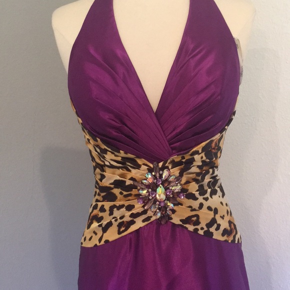 Purple Prom Dress With Cheetah Print - Picture 2 of 4